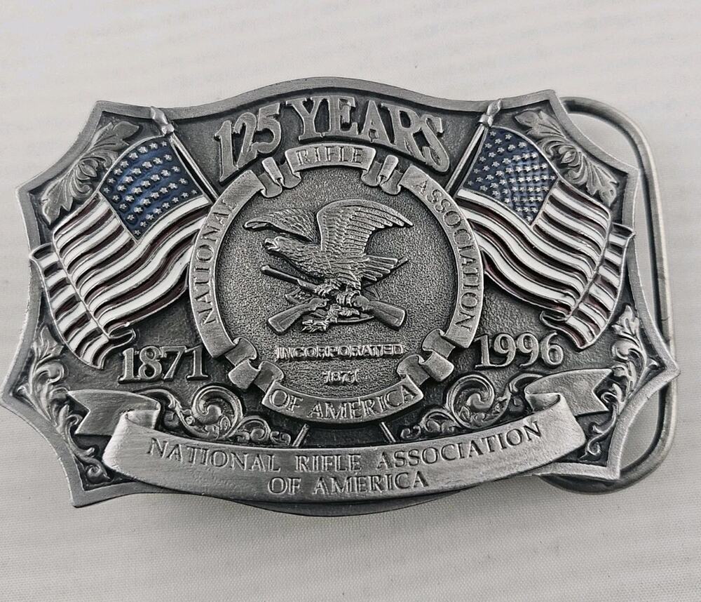 Vintage 1996 NRA National Rifle Association America 125 Years Belt Buckle Pewter